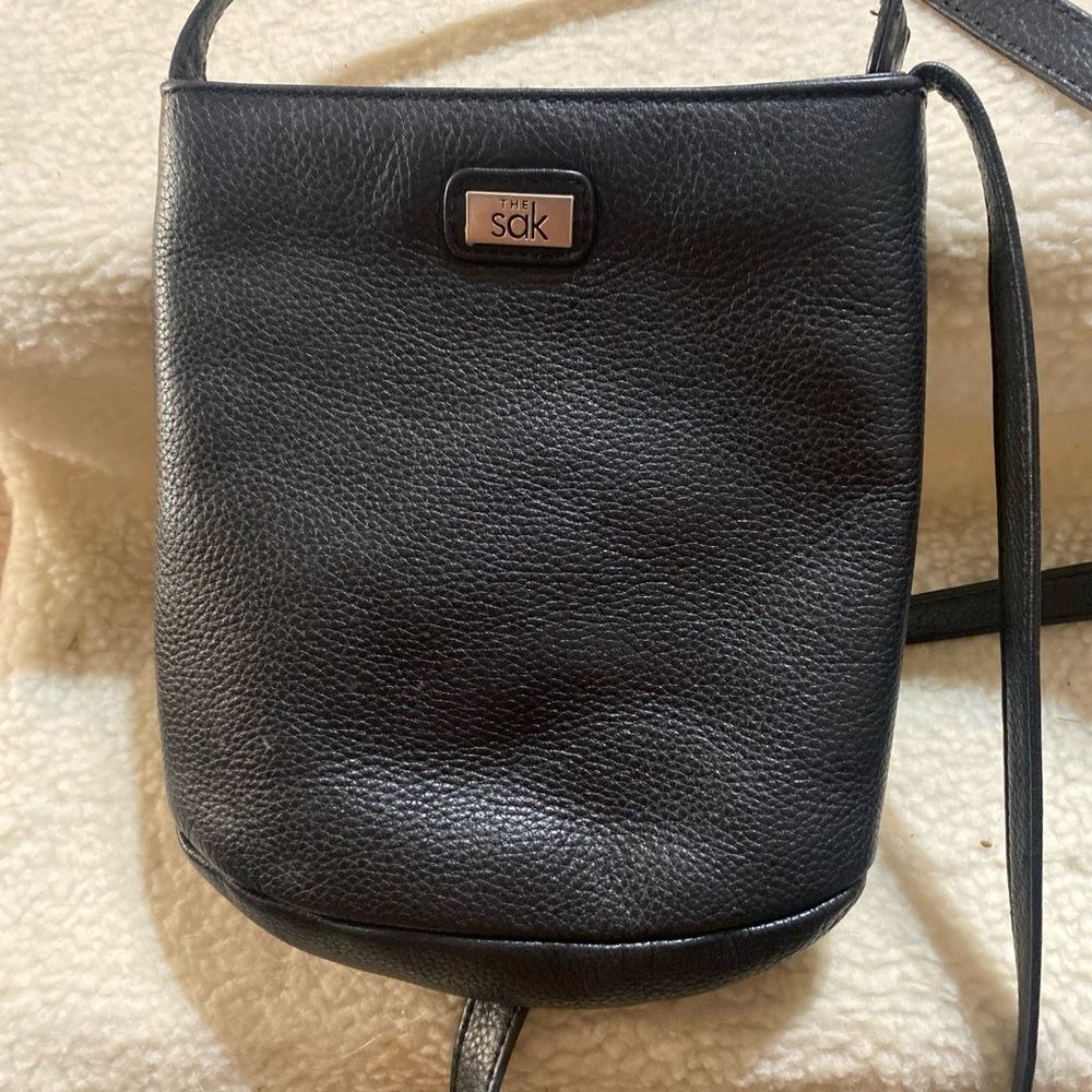 The Sak Purse  Black Pebbled Black Leather Women's Shoulder Handbag Crossbody